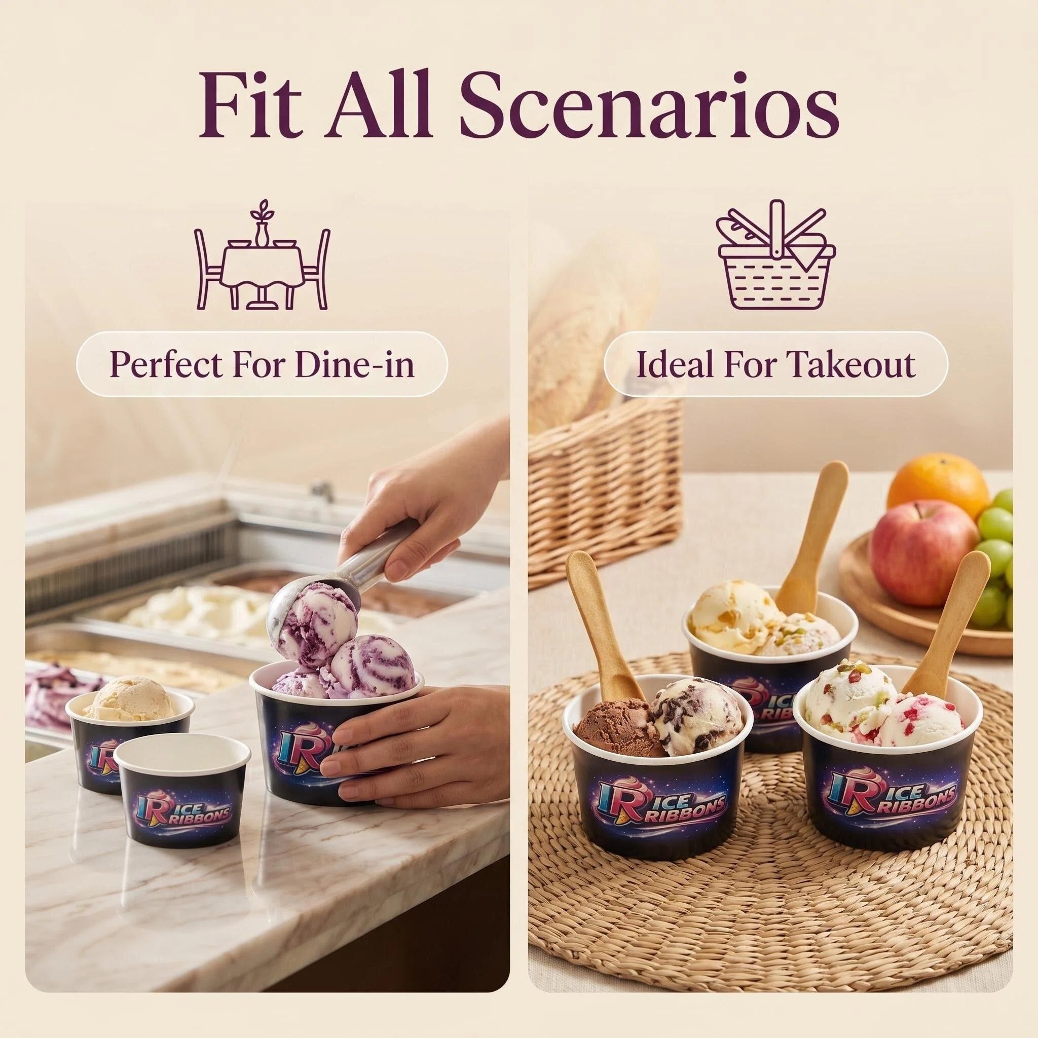 Custom Printed Logo Ice Cream Cup Dessert Use 3oz 5oz 8oz 10oz for Frozen Yogurt Disposable Ice Cream Container with Lid