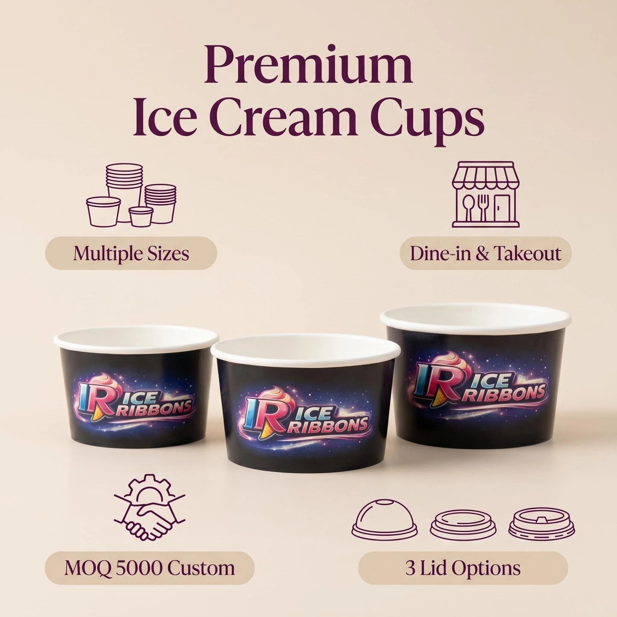Custom Printed Logo Ice Cream Cup Dessert Use 3oz 5oz 8oz 10oz for Frozen Yogurt Disposable Ice Cream Container with Lid