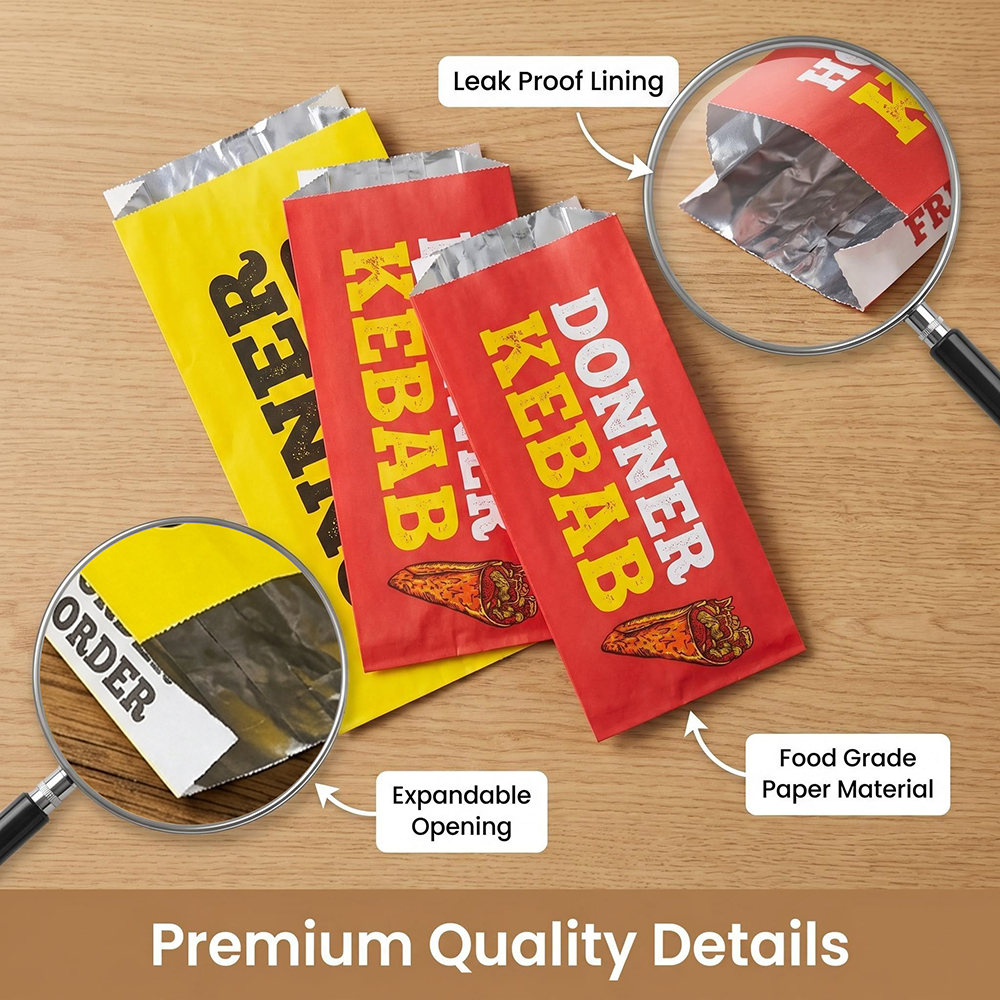 Custom Printed White Foil Lined Paper BBQ Kebab Bag for Sandwich Hot Dog Burger Packaging