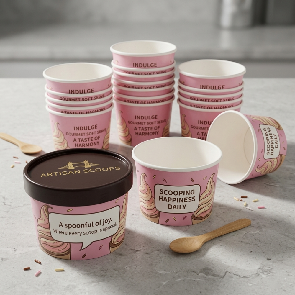 Custom Printed Logo Ice Cream Cup Dessert Use 3oz 5oz 8oz 10oz for Frozen Yogurt Disposable Ice Cream Container with Lid