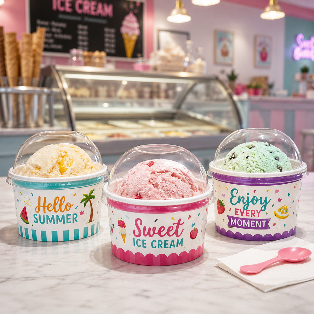 Custom Printed Logo Ice Cream Cup Dessert Use 3oz 5oz 8oz 10oz for Frozen Yogurt Disposable Ice Cream Container with Lid