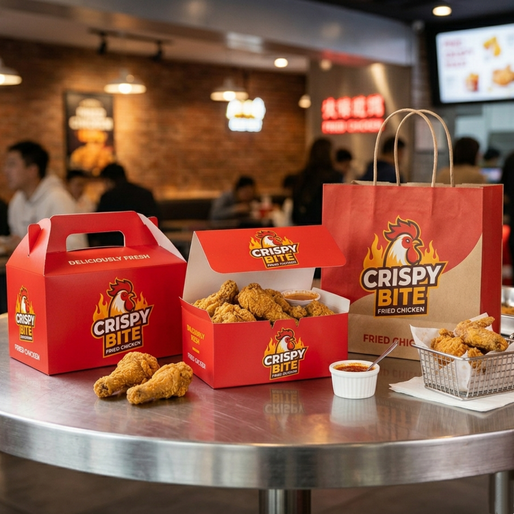 定制印刷徽标一次性牛皮纸食品纸盒用于汉堡薯条炸鸡 & 快餐包装