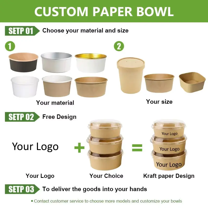 Custom Eco Friendly Paper Ice Cream Bowl Cookie French Fries Takeaway Rectangle Food Container Paper Bowl Packaging with Lid