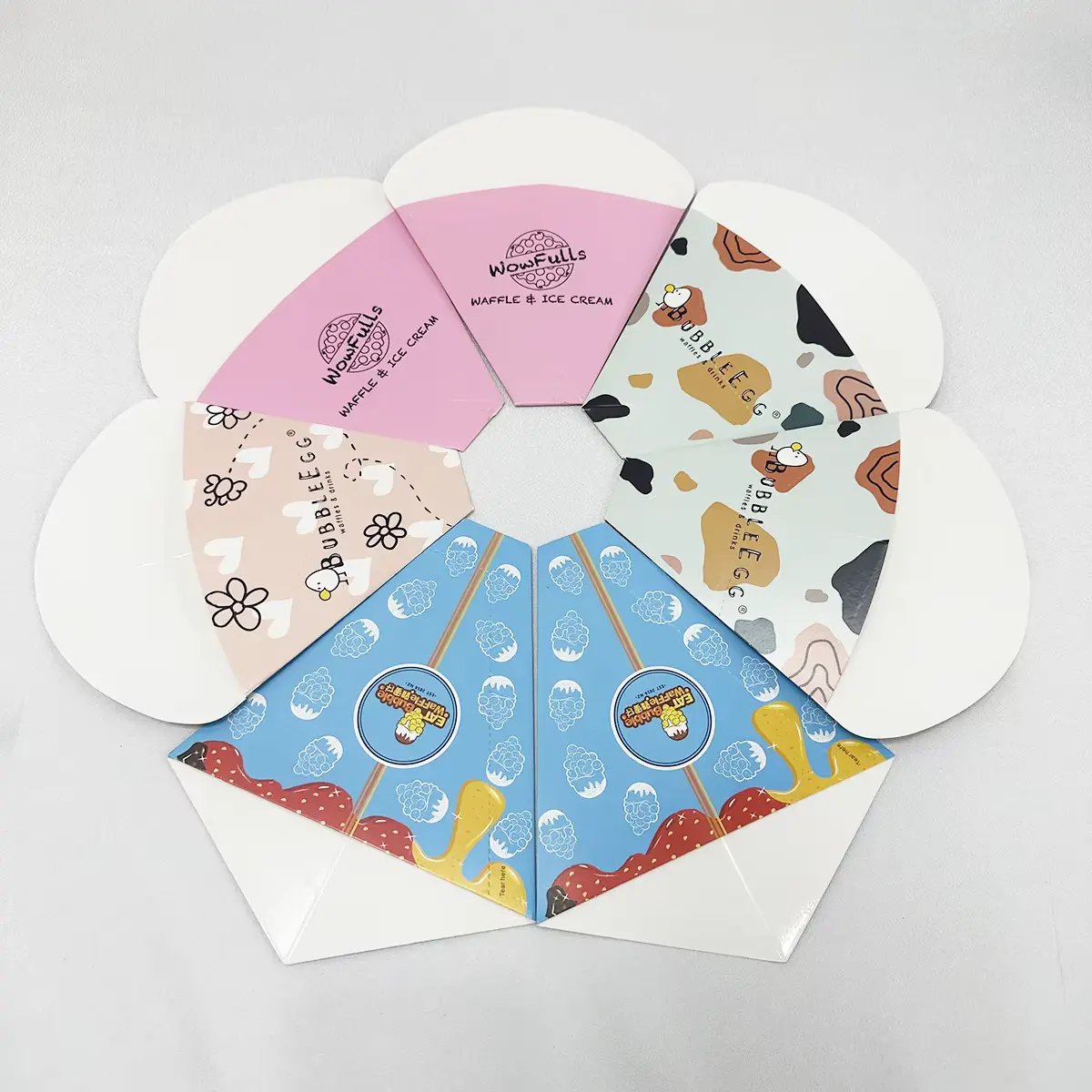 Factory Custom Disposable White Cardboard French Fries Churros Crepe Cone Packaging Egg Bubble Waffle Takeaway Paper Holder Tray