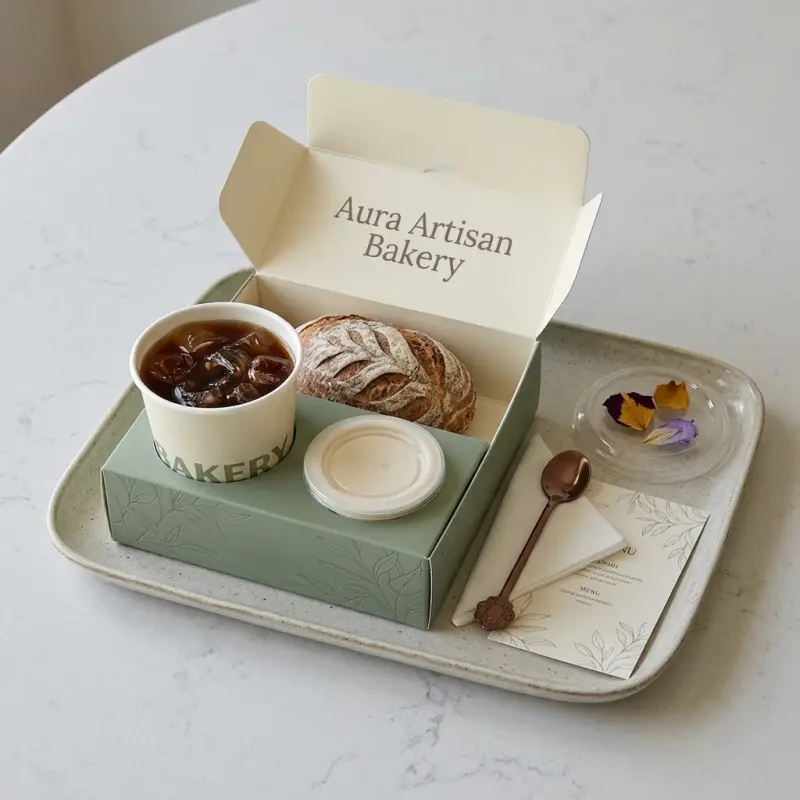 New Trend Dual Unit Design Arabic Cafe Takeout Packaging Coffee Cup Holder with Pastry Paper Box Drink and Dessert Combo Pack