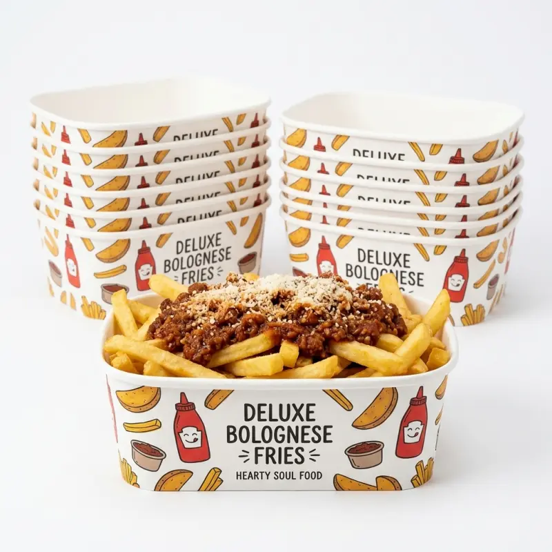 Custom Eco Friendly Paper Ice Cream Bowl Cookie French Fries Takeaway Rectangle Food Container Paper Bowl Packaging with Lid