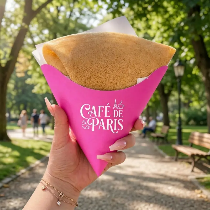 Factory Custom Disposable White Cardboard French Fries Churros Crepe Cone Packaging Egg Bubble Waffle Takeaway Paper Holder Tray