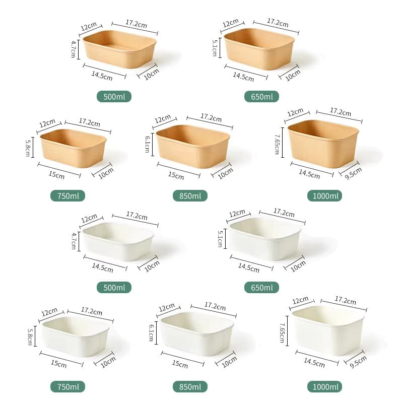Custom Eco Friendly Paper Ice Cream Bowl Cookie French Fries Takeaway Rectangle Food Container Paper Bowl Packaging with Lid