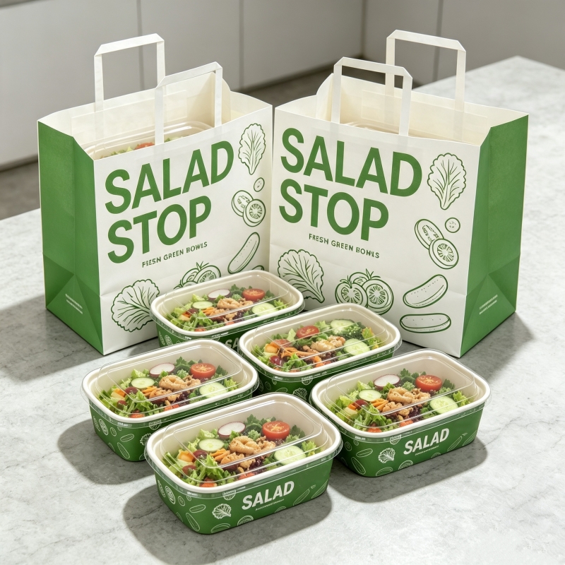 Custom Logo Eco-Friendly Takeout Kraft Paper Bag for Fast Food Biodegradable Shawarma Packaging Bags for Restaurant with Handle