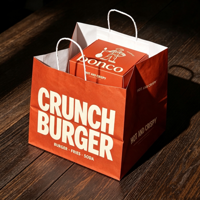 Custom Logo Eco-Friendly Takeout Kraft Paper Bag for Fast Food Biodegradable Shawarma Packaging Bags for Restaurant with Handle