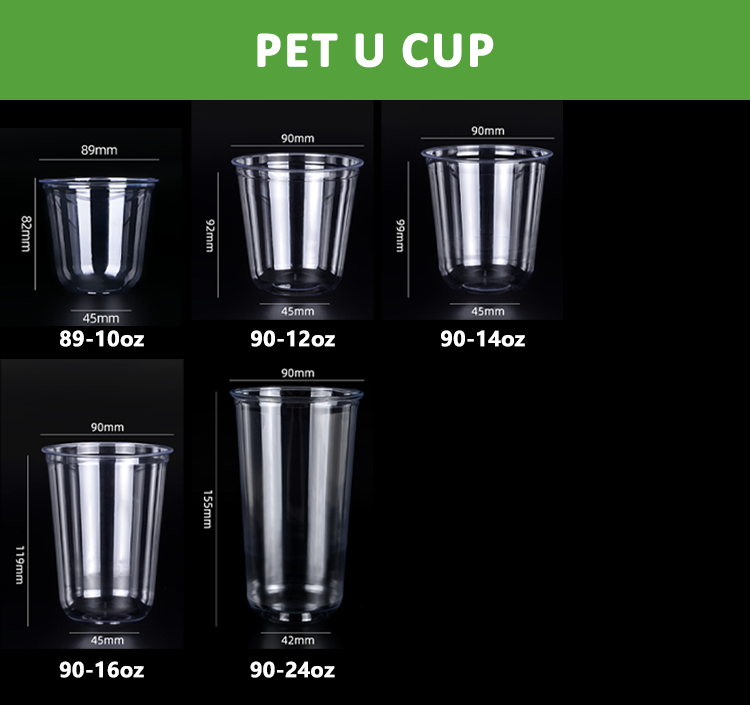 Custom Logo Printed PET Clear Plastic Cups with Lids 10/12/14/16oz Round Bottom U Shape Disposable Plastic Cup for Ice Coffee