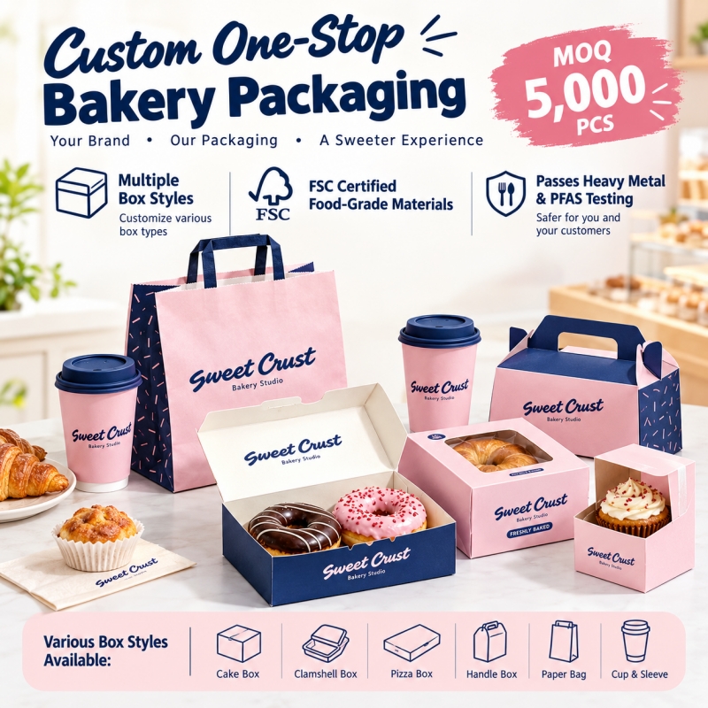 Custom Eco-Friendly Disposable Bakery Cafe Takeaway Packaging Fast Food Kraft Paper Bags Boxes for Restaurant Bakery