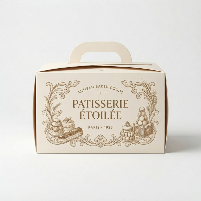 Custom Recyclable Dessert Box Eco Biodegradable Cardboard Bakery Take Out Box with Handle for Cake Pastries Packaging