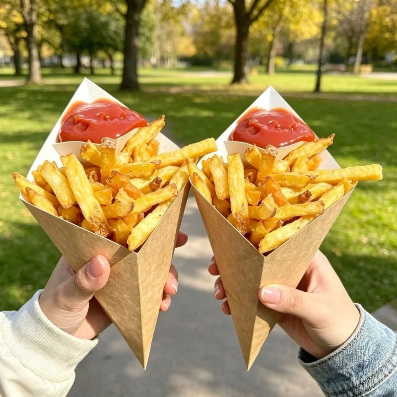 Custom Logo Churros Paper Cones With Sauce Holder Disposable Street Food Packaging Paper Cone for Churros Snack Fries Fast Food