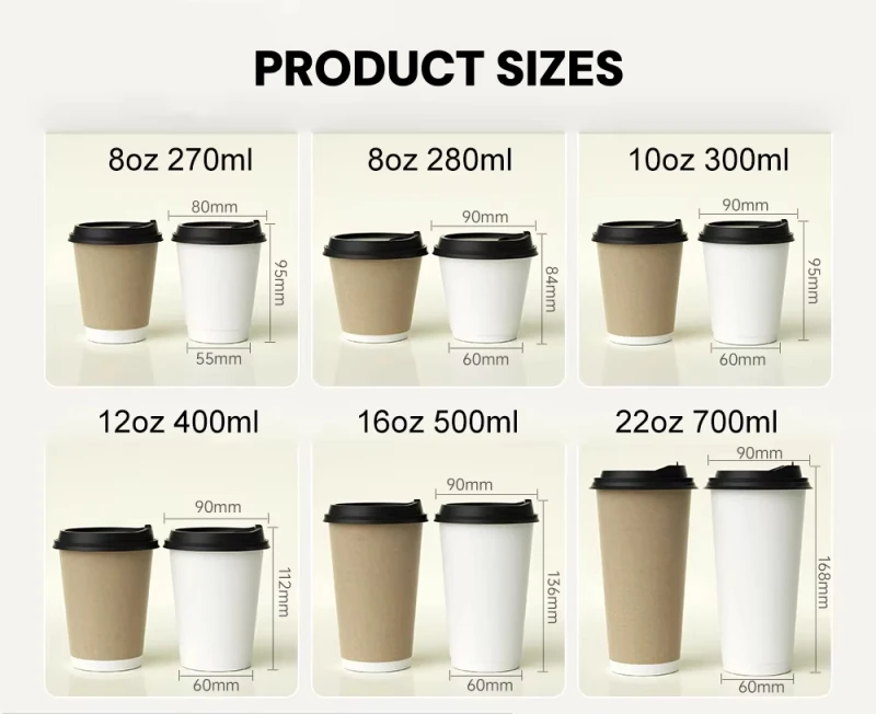 Custom Printed Logo 10oz 12oz Single Wall PE Coated Disposable Hot Drink Paper Cups 16oz Paper Coffee Cups with Lid