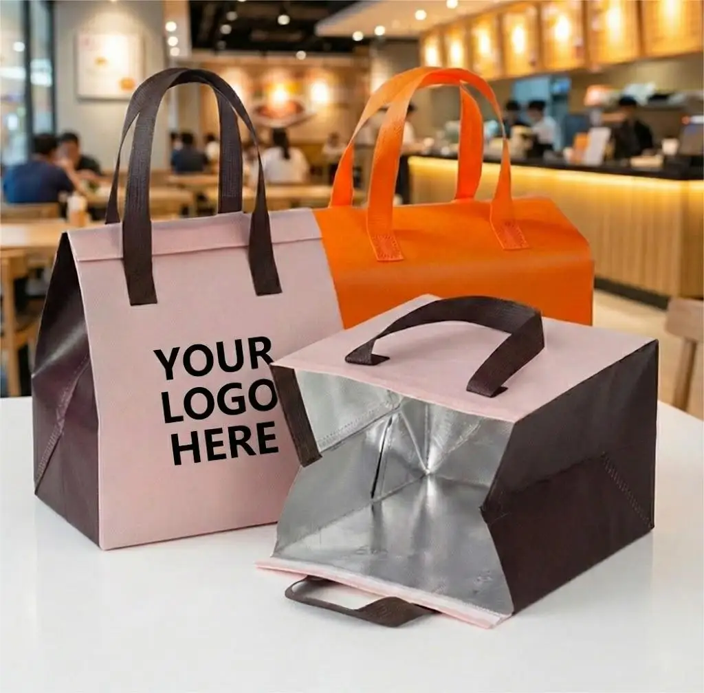 Customized Printing Reusable Ultrasonic Laminated Non-woven Aluminum Foil Insulated Bag for Restaurant