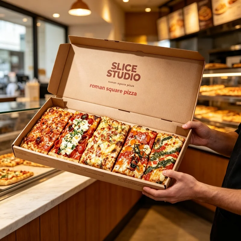 Hot Sale Food Grade Corrugated Pizza Box with Custom Logo Rectangular Takeaway Pizza Packaging with Thickened Corrugated Board