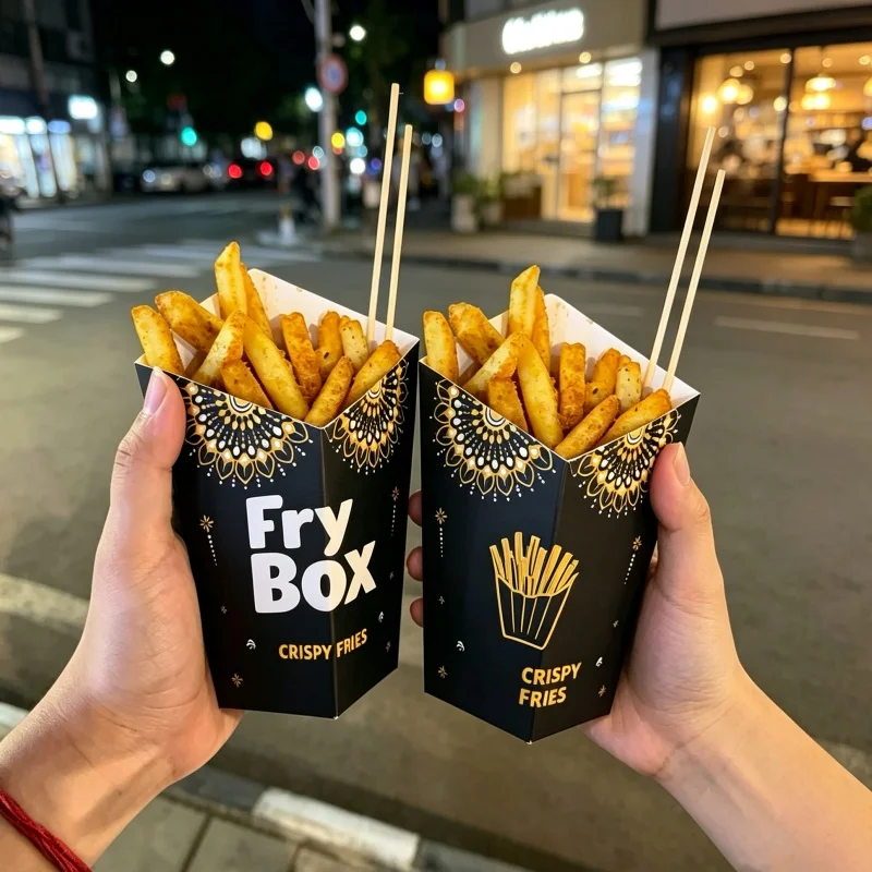 New Trend 2026 High Quality Disposable French Fries Take Out Box Paper Holder Custom Logo Paper Churro Snack Container