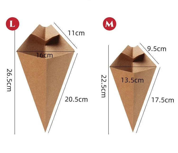 Custom Logo Churros Paper Cones With Sauce Holder Disposable Street Food Packaging Paper Cone for Churros Snack Fries Fast Food