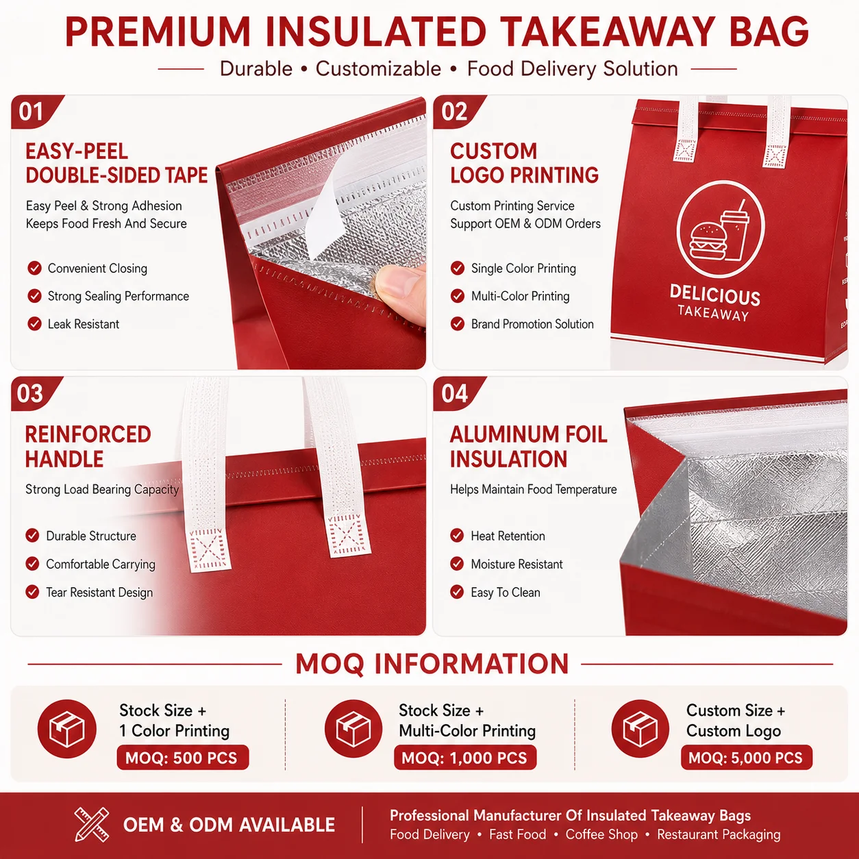 Restaurant Food Delivery Thermal Bag Insulated Takeaway Packaging Bag with Custom Logo