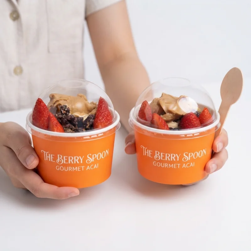 Custom Printed Disposable Food Grade Colorful Dessert Gelato Yogurt Bowl Packaging Paper Ice Cream Cup with Dome Lid