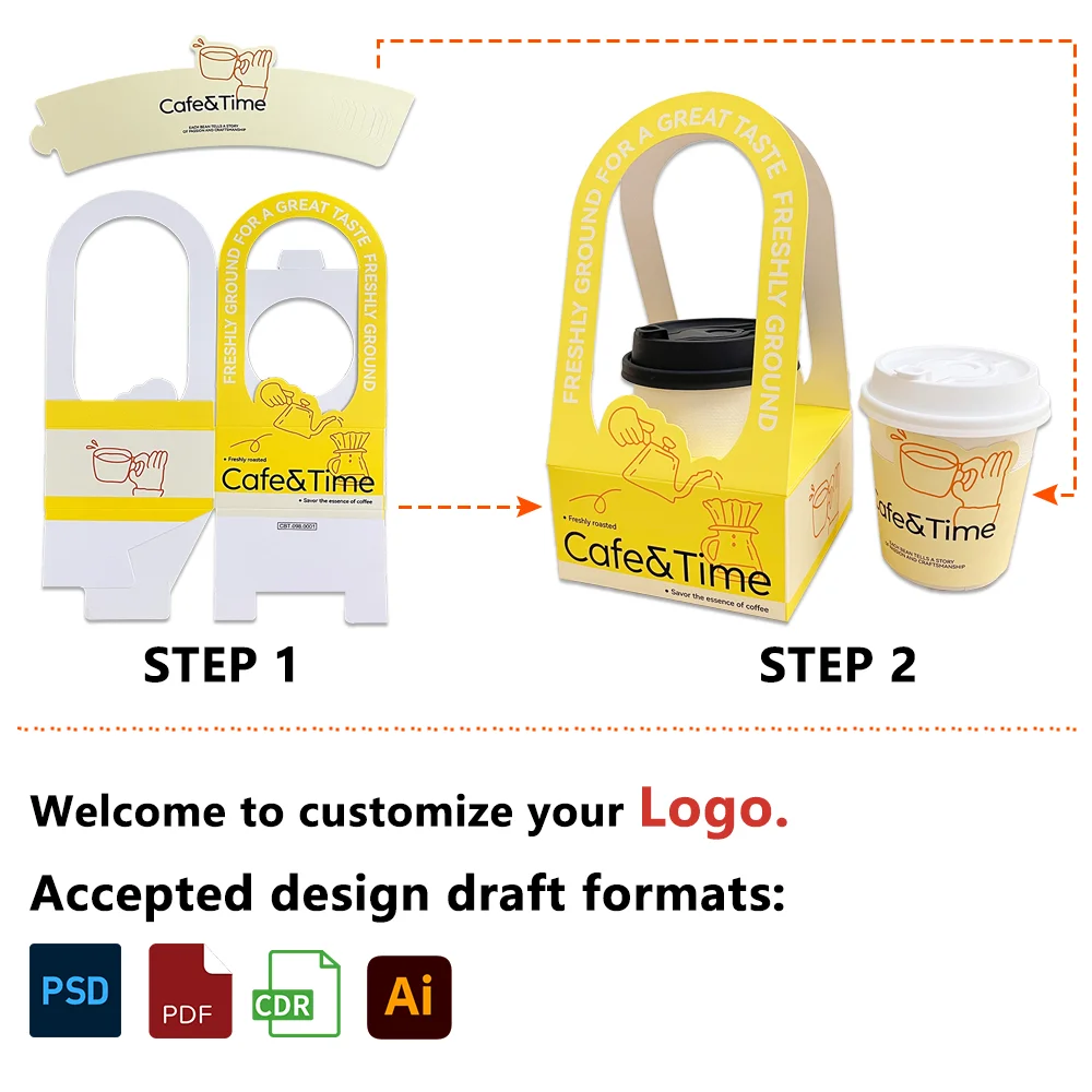 Premium Quality Custom White Paperboard Disposable Beverage Carriers Hot Cold Drink Takeaway Coffee Cup Holder