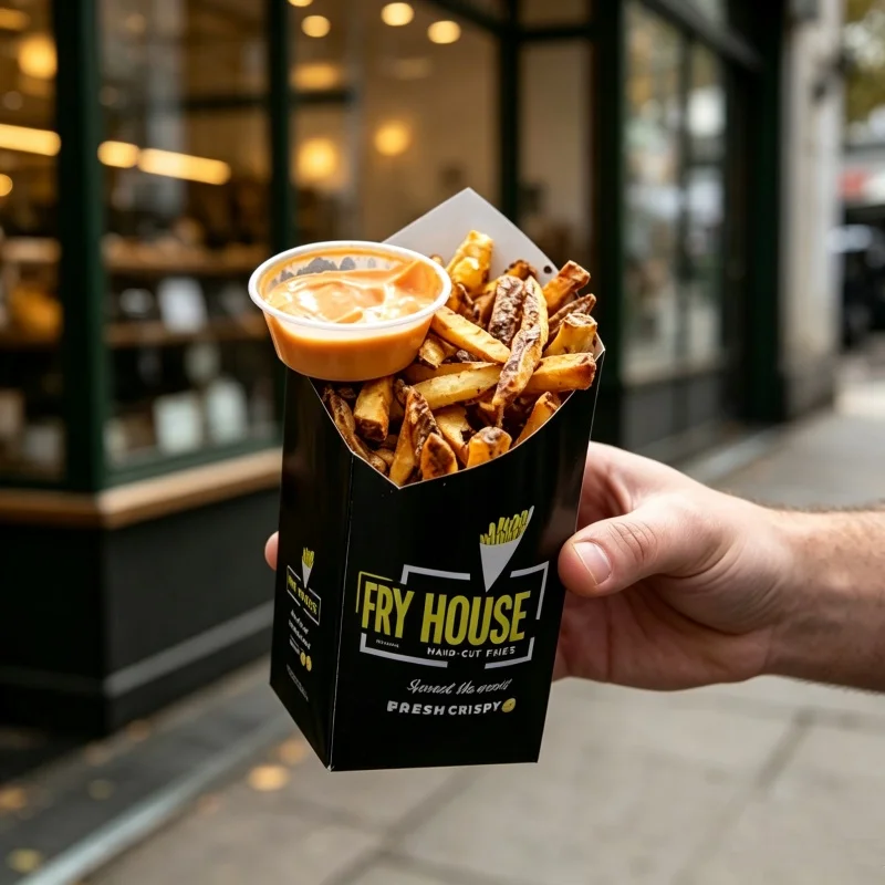 New Trend 2026 High Quality Disposable French Fries Take Out Box Paper Holder Custom Logo Paper Churro Snack Container