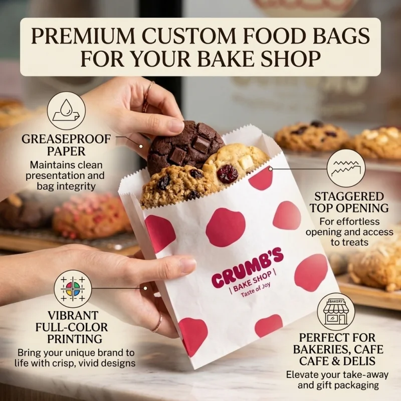 Wholesale Custom LOGO Printing Food Grade Eco Friendly Kraft Grease-proof Packaging Paper Bags for Food Cookie
