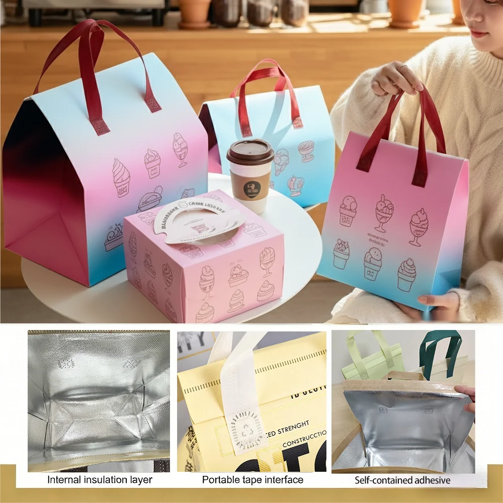 Customized Printing Reusable Ultrasonic Laminated Non-woven Aluminum Foil Insulated Bag for Restaurant