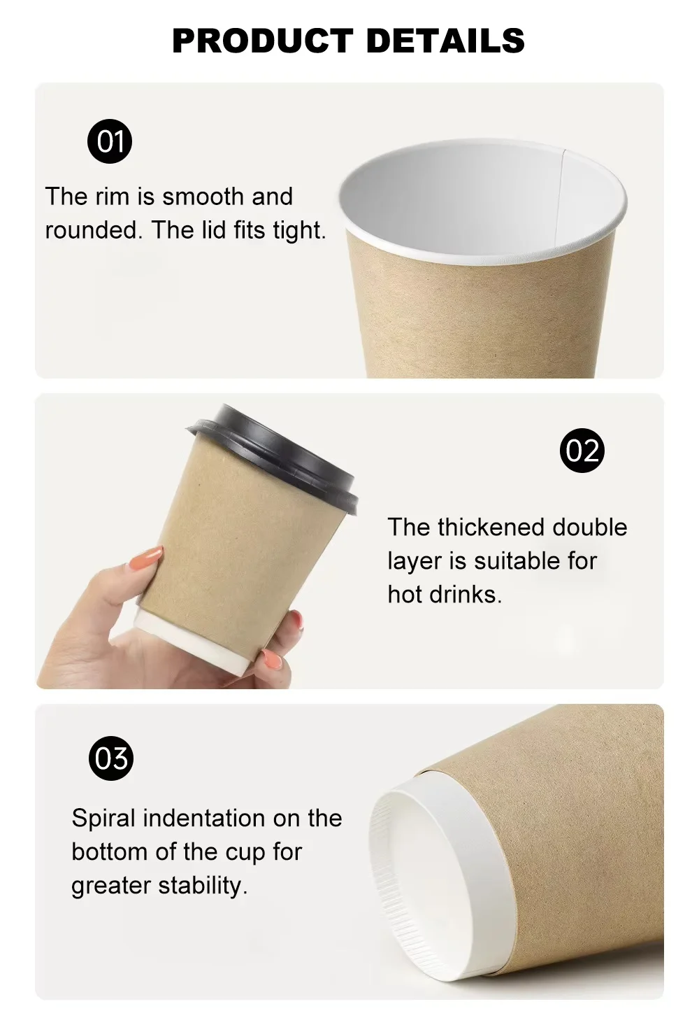 Custom Printed Logo 10oz 12oz Single Wall PE Coated Disposable Hot Drink Paper Cups 16oz Paper Coffee Cups with Lid