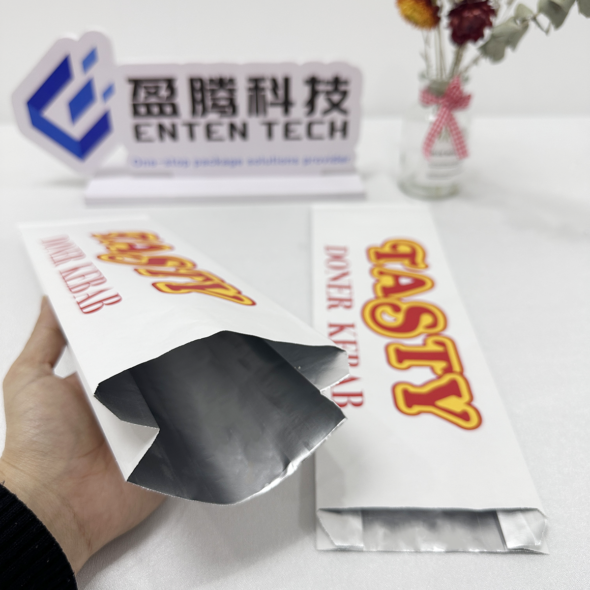 Custom Printed Paper Bag Aluminum Foil Lined Oil Proof Paperbag for BBQ Kebab Skewers Shaslick Packaging