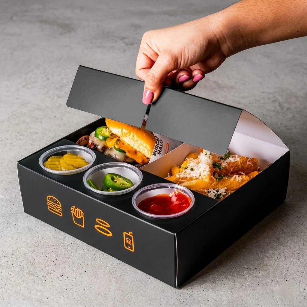 Burger Box with Cup Holder Hamburger and Drink Packaging Set Paper Tray for Fast Food Restaurants