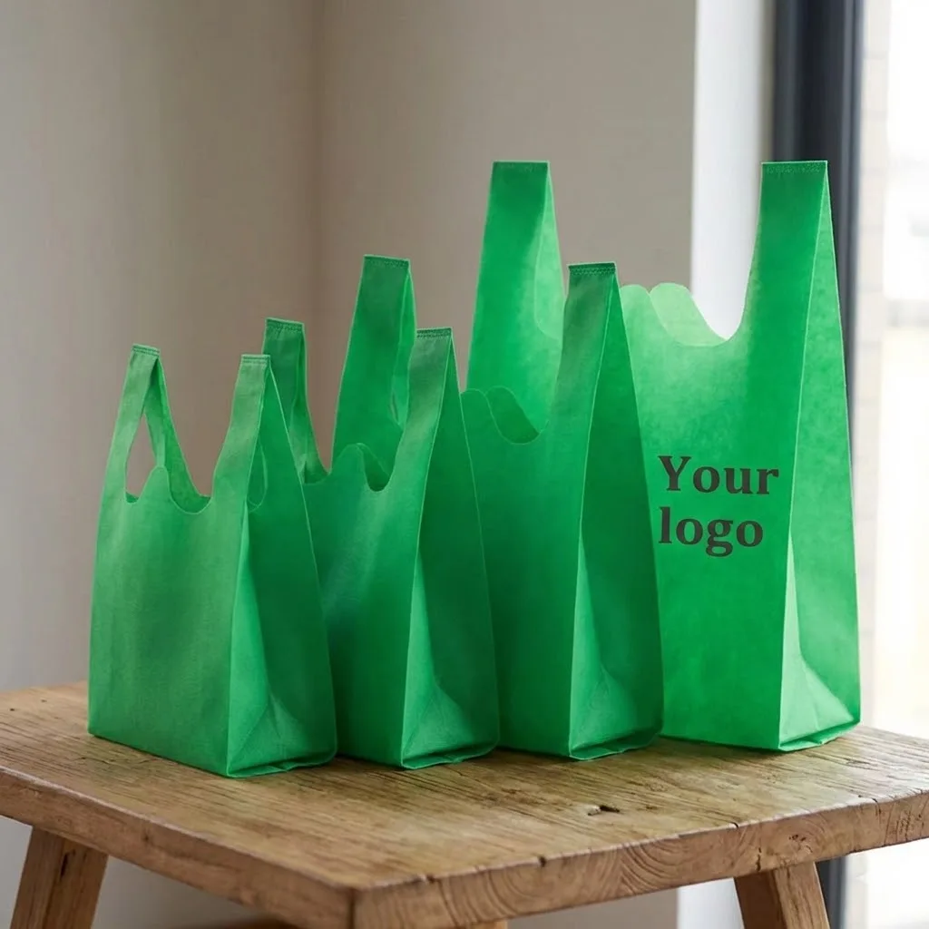 Custom Printed Bulk Non-Woven Tote Bags Non Woven Vest Bags Personalize with Your Logo