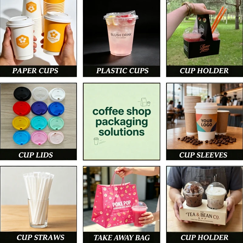 Custom Coffee Packaging Manufacturer Paper Cups Bags Boxes Lids Napkins for Coffee Chains Roastry Bakery