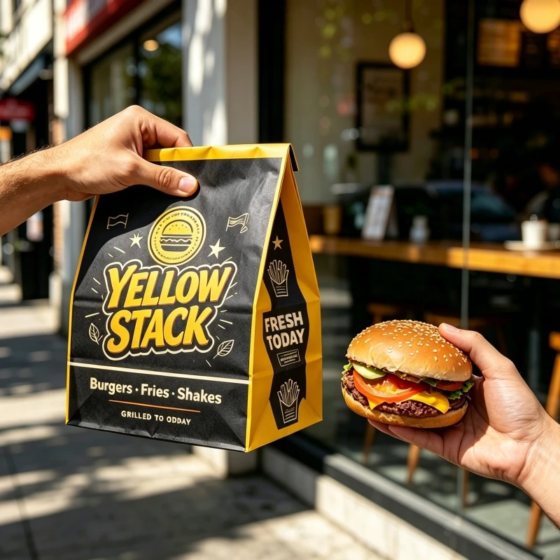Factory Custom Food Packaging Brown Kraft Paper Burger Fries Packaging Bag Wholesale Grocery SOS Greaseproof Fast Food Paper Bag