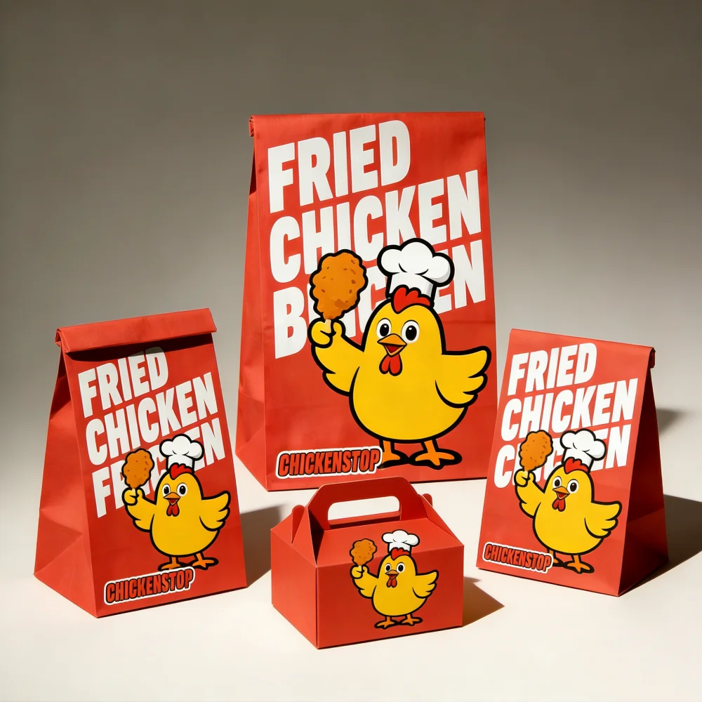 Custom Paper Bag Without Handle Brown White Food Grade Kraft Bag Recyclable Take Out Bread Sandwich SOS Paper Bag