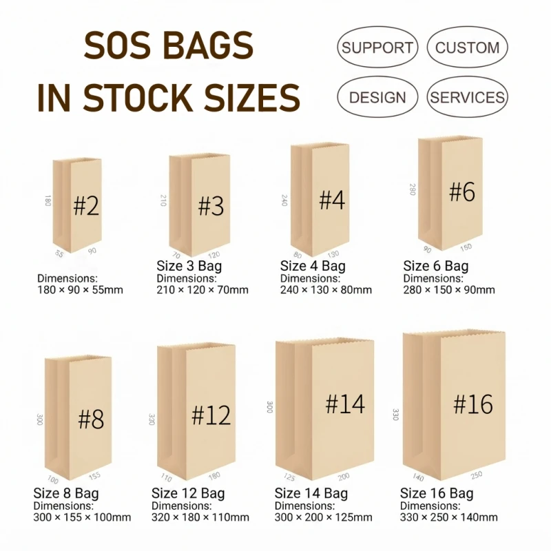 Custom Logo Kraft Paper Bread Bag Oilproof SOS Block Bottom Self Standing Takeaway Packaging Bag for Bakery Burger French Fries