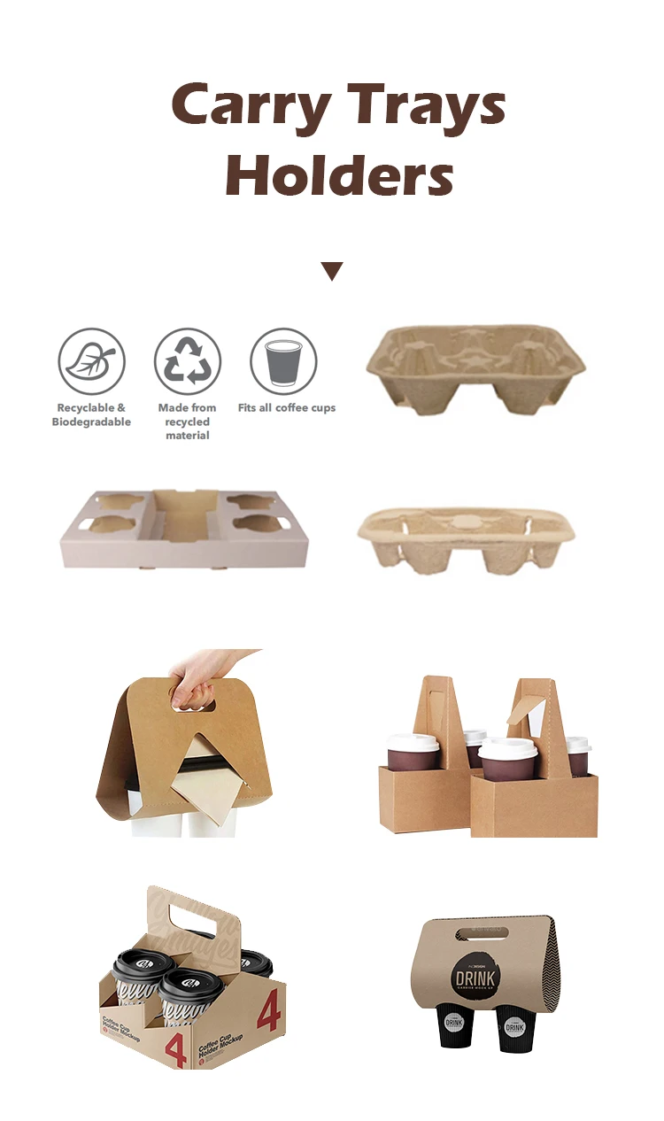 Premium Quality Custom White Paperboard Disposable Beverage Carriers Hot Cold Drink Takeaway Coffee Cup Holder