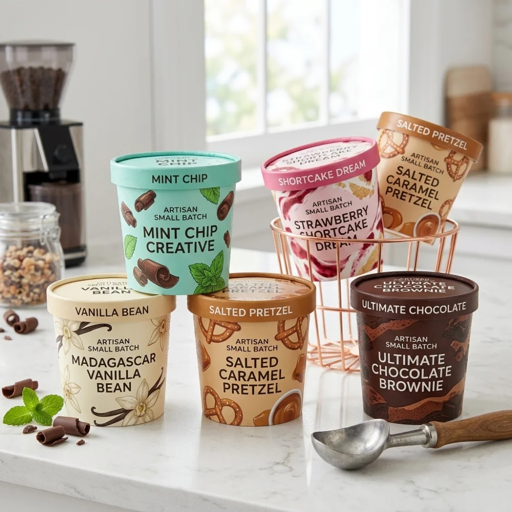 Low MOQ 3oz 6oz 8oz Personalized Custom Food Grade Dessert Packaging Container Bowl Ice Cream Yogurt Kraft Paper Cup With Paper Lids