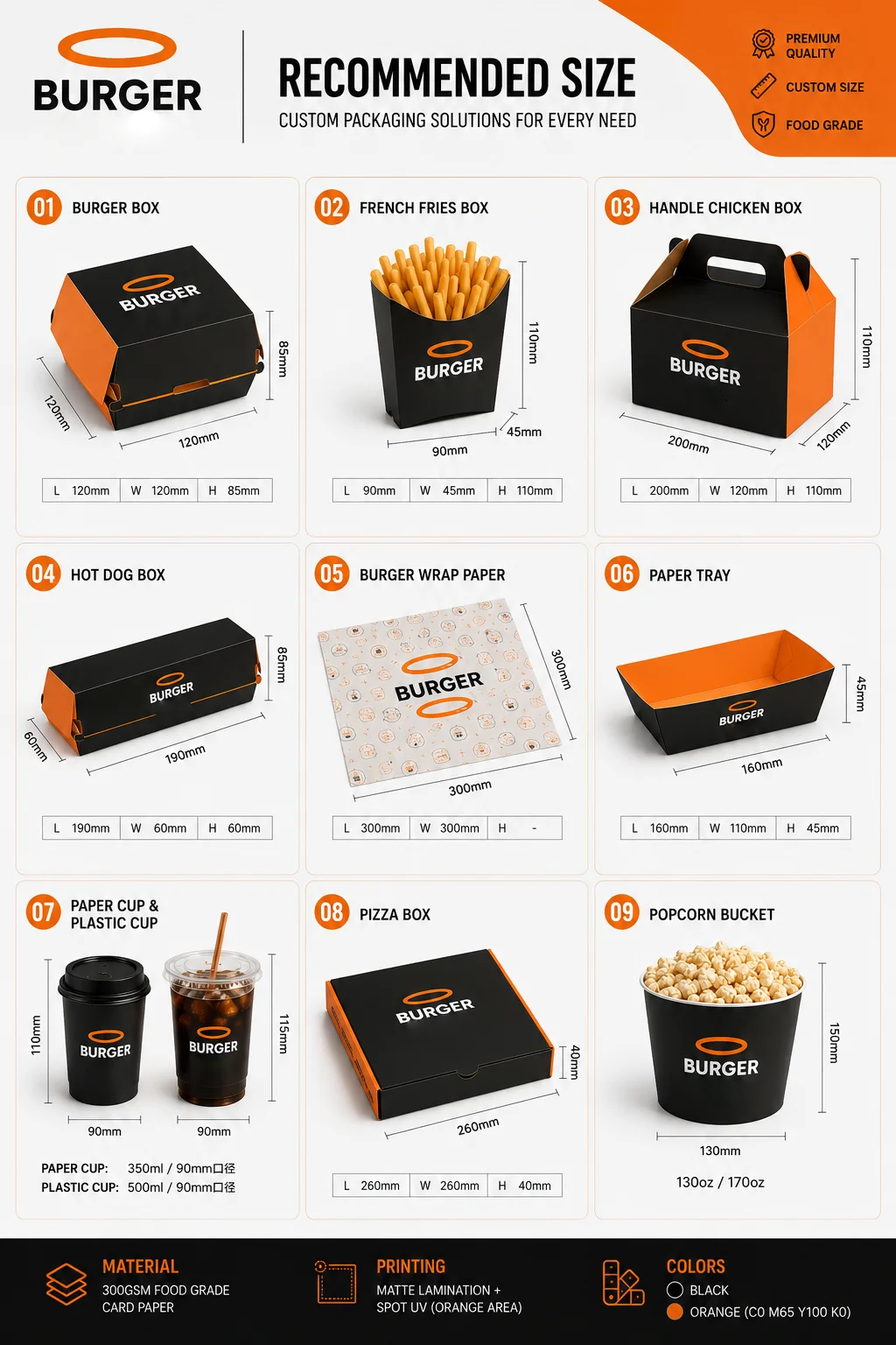 Burger Box with Cup Holder Hamburger and Drink Packaging Set Paper Tray for Fast Food Restaurants