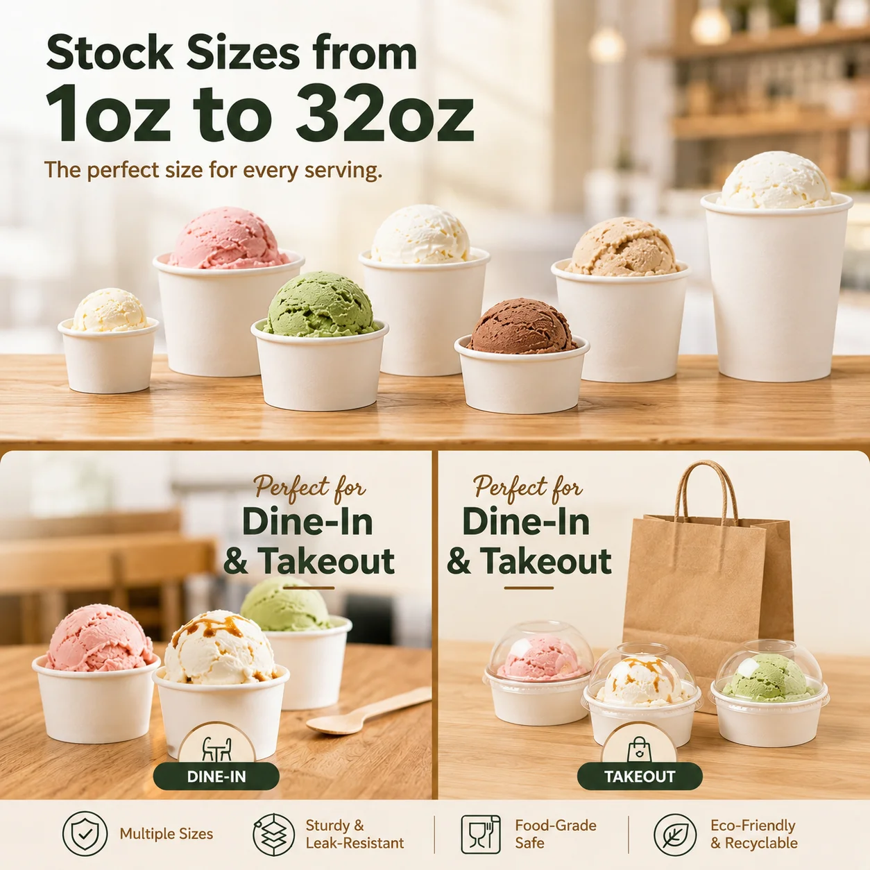 Low MOQ 3oz 6oz 8oz Personalized Custom Food Grade Dessert Packaging Container Bowl Ice Cream Yogurt Kraft Paper Cup With Paper Lids