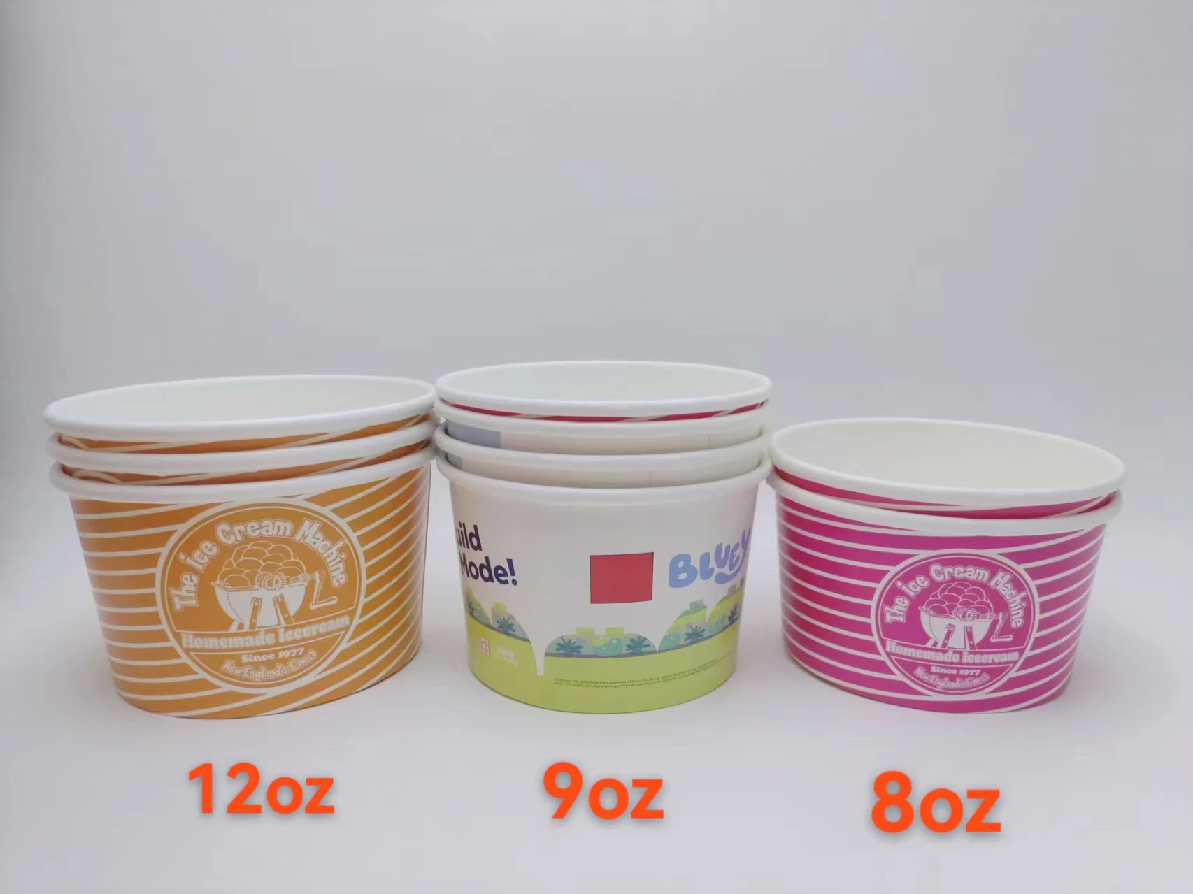 Custom Printed Disposable Food Grade Colorful Dessert Gelato Yogurt Bowl Packaging Paper Ice Cream Cup with Dome Lid