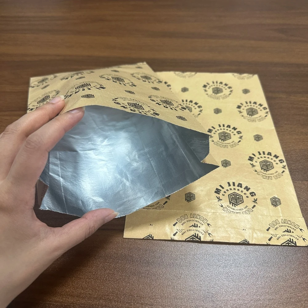 Custom Logo Greaseproof Aluminum Foil Lined Paper Bag Printing Hot Food Takeaway BBQ Doner Kebab Bags