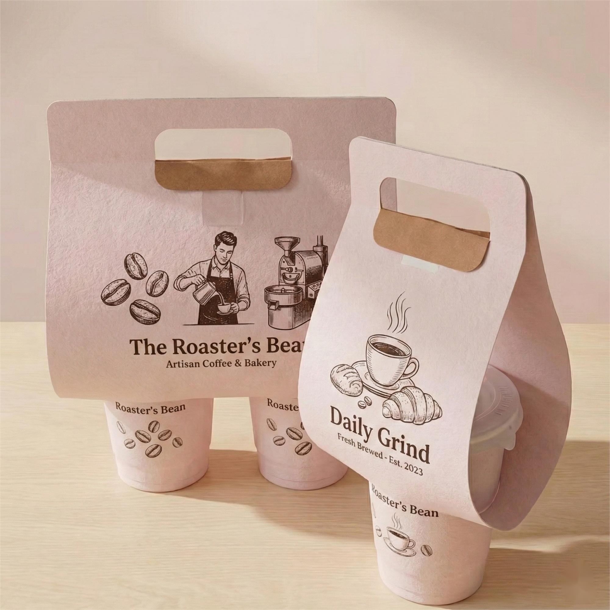 Premium Quality Custom White Paperboard Disposable Beverage Carriers Hot Cold Drink Takeaway Coffee Cup Holder