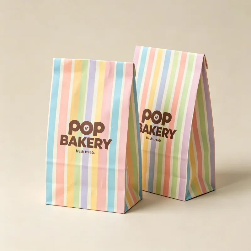 Custom Food Snack Candy Packaging Paper Bags Shopping Sacs En Papier Without Handles for Fast Food Bread Cookies