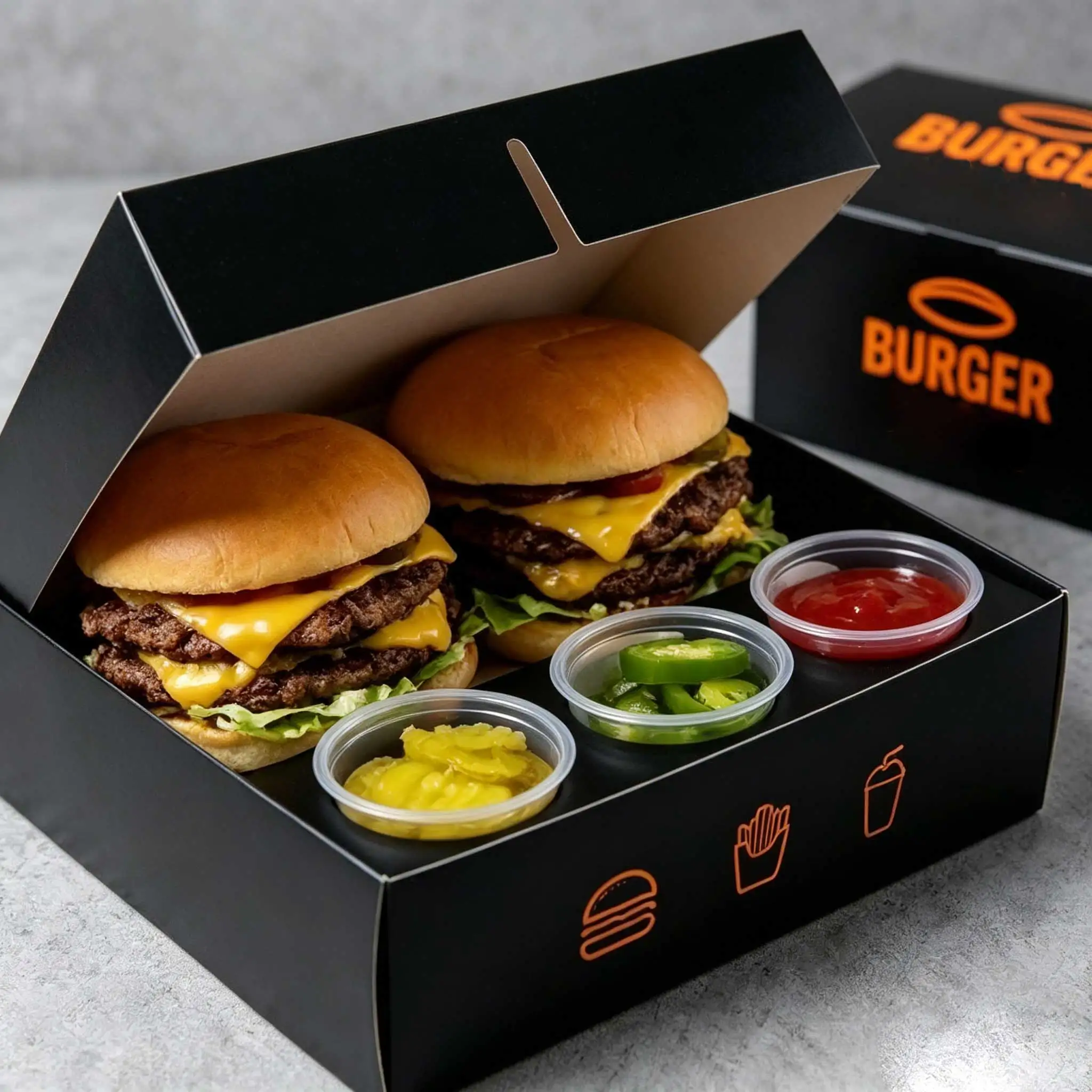 Burger Box with Cup Holder Hamburger and Drink Packaging Set Paper Tray for Fast Food Restaurants