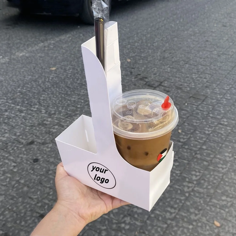 Premium Quality Custom White Paperboard Disposable Beverage Carriers Hot Cold Drink Takeaway Coffee Cup Holder