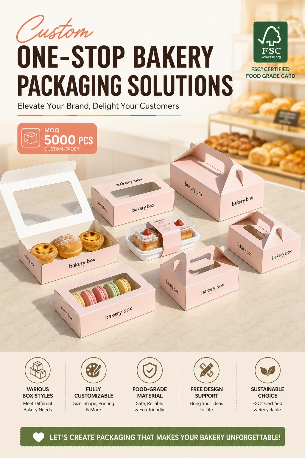 Free Design Custom Paper Cake Box White/Kraft Bakery Packaging Box for Brownie Chocolate Cake Party Use Matte Lanination UV
