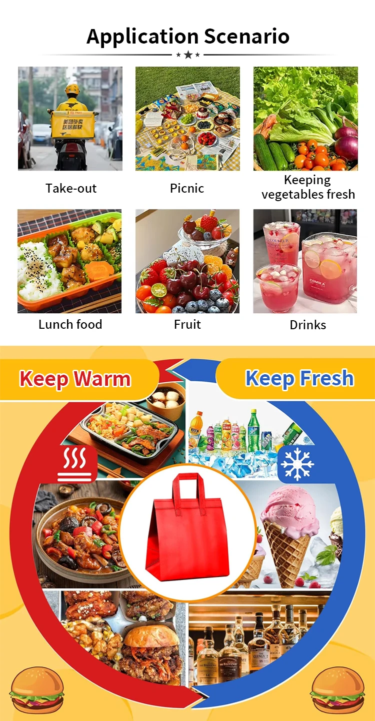 Wholesale Custom Non Woven Aluminum Foil Reusable to Go Bag Insulated Take Out Bag Lunch Laminated Waterproof Cooler Bags