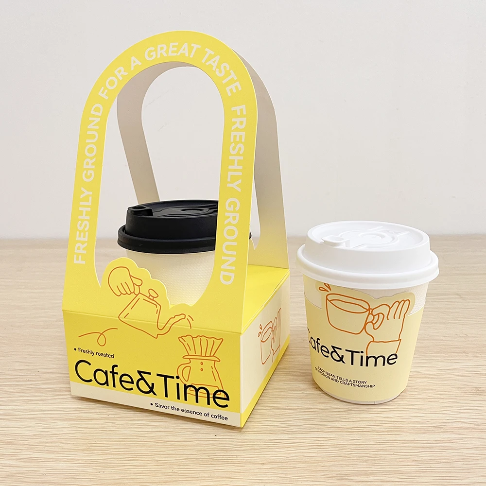 Premium Quality Custom White Paperboard Disposable Beverage Carriers Hot Cold Drink Takeaway Coffee Cup Holder